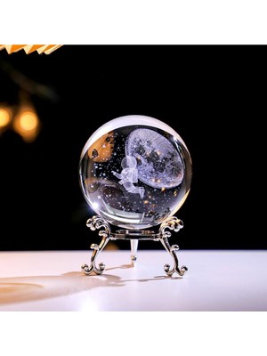 PremiumPort Parlak Kristal Cam Kar Küresi, 3D Astronot Figürlü, Metal Standlı Dekor