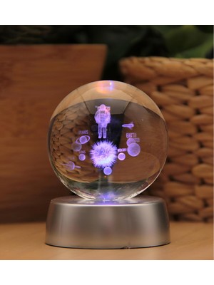 PremiumPort 3D LED Işıklı Kristal Cam Kar Küresi ile Gezegenler ve Astronot Dekorasyonu