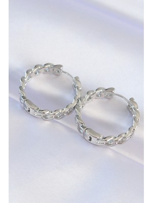 İlk El Grup Ietaks™ Pirinç Gümüş Renk Zincir Model Halka Küpe