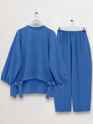 Modamorfo Önden Büzmeli Şalvar Pantolon Ayrobin Salaş Takım -Indigo