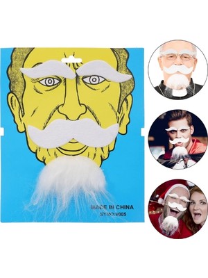 Senka Mey Ithalat® Beyaz Renk Kendinden Yapışkanlı Takma Sakal Bıyık ve Kaş Seti