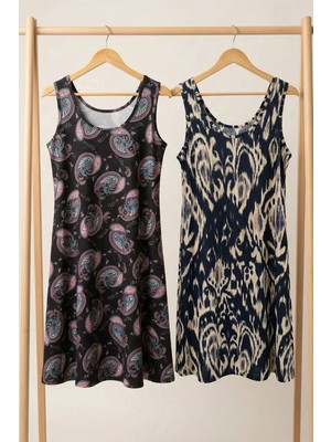 Cotenconcept 2 Adet A Kesim Rahat ve Dökümlü Kalın Askılı Elbise