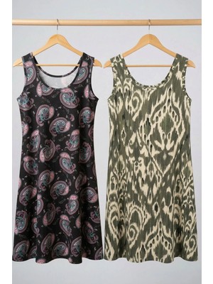 Cotenconcept 2 Adet A Kesim Rahat ve Dökümlü Kalın Askılı Elbise