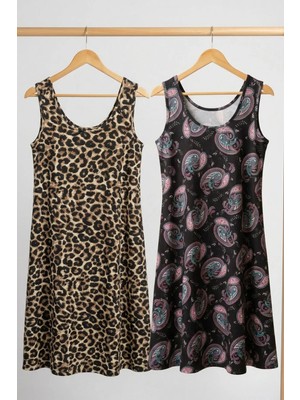 Cotenconcept 2 Adet A Kesim Rahat ve Dökümlü Kalın Askılı Elbise