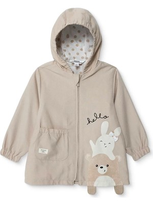 Midimod Kız Bebek Yağmurluk Tavşan Baskılı Kapüşonlu Uzun Kol