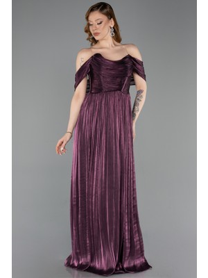 Abiyefon Kayık Yaka Ateş Pile Uzun Şifon Abiye ABU5283