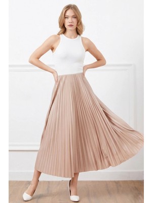 FullaModa Piliseli Beli Lastikli Etek