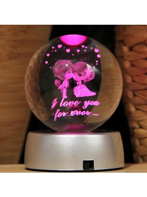 PremiumPort 3D Kristal Cam Kar Küresi, Pilli Rgb Işıklı, Dekoratif ve Romantik