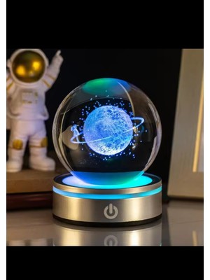 PremiumPort Kristal Cam Kar Küresi Usb'li 3D Dekor LED Işıklı Renkli Dönen Top Set