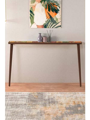 Feyza Design 122X12CM Doğal Ağaç Traverten Taşlı Turuncu Dresuar