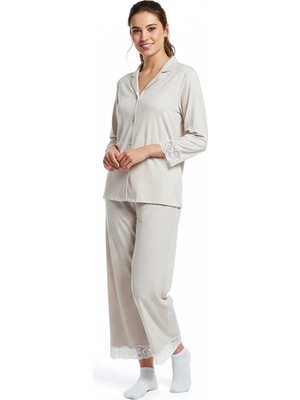 Baby Mom Anne Pijama Takımı Düğmeli V Yaka Long Sleeve Patiksiz