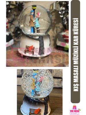 PremiumPort Aşıklar Temalı Işıklı Müzikli Kış Masalı Kar Küresi