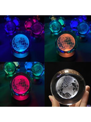 PremiumPort 3D Dünya Haritası Temalı Renkli LED Kristal Cam Kar Küresi Dekoratif Lamba