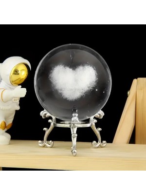 PremiumPort Kalp Temalı 3D Kristal Cam Kar Küresi ve Metal Standlı Dekor Set