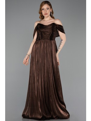 Abiyefon Kayık Yaka Ateş Pile Uzun Şifon Abiye ABU5283