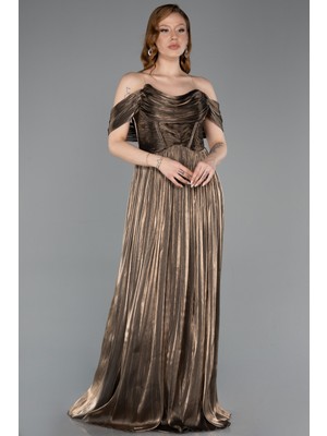 Abiyefon Kayık Yaka Ateş Pile Uzun Şifon Abiye ABU5283