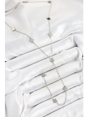 Senka Mey Ithalat® 316L Çelik Kutup Yıldızı Figürlü Y Model Gümüş Renk Kadın Kolye