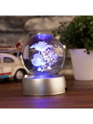 PremiumPort Aydınlatmalı Renk Değiştiren Cam Küre, Sevgi Temalı Dekorasyon Parças