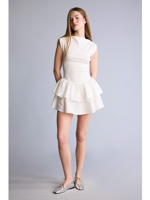 DeFacto Balloon Fit Kayık Yaka Kısa Kollu Mini Elbise H4696AX26SP