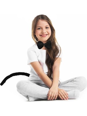 Senka Mey Ithalat® Peluş Siyah Renk Kuyruk ve Papyon Yetişkin Çocuk Uyumlu