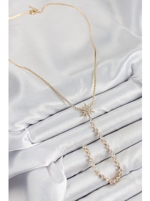 Senka Mey Ithalat® Pirinç Zirkon Taşlı Kutup Yıldızı Model Gümüş Renk Y Kolye