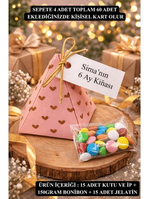 Emtory Home Bonibon Pembe Kalpli Kutulu Hediyelik - Piramit Kutulu Hediyelik - Hoşgeldin Bebek Hediye 15 Adet