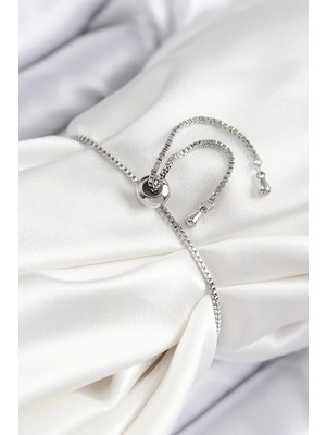 Senka Mey Ithalat® Pirinç Zirkon Taşlı x Detaylı Su Yolu Model Gümüş Renk Asansörlü Kadın Bileklik