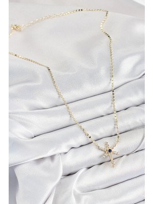 Senka Mey Ithalat® Pirinç Zirkon Taşlı Kutup Yıldızı Model Ezme Zincir Gold Renk Kadın Kolye