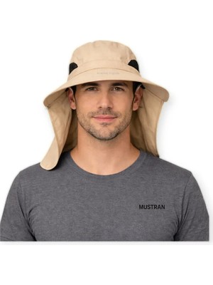 Mustran Sök Tak Maskeli Enseli Güneş Şapkası Uv Korumalı Unisex Outdoor Yazlık Şapka-Krem