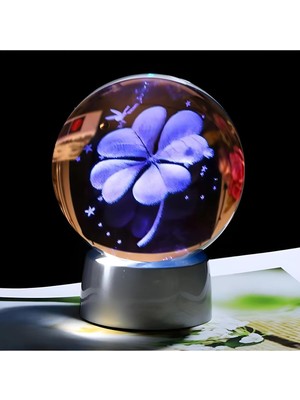 PremiumPort Parlak Kristal Cam Kar Küresi, 3D Yonca Çiçeği Temalı, LED Işıklı Dekor