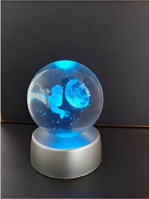 PremiumPort Renkli Kristal Cam Kar Küresi, LED Işıklı Sırt Dönen Dünya ve Astronot Teması