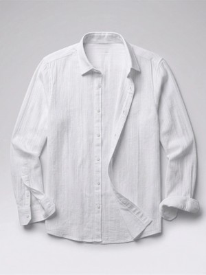 Defy Moda Erkek Armürlü Yarım Oversize Müslin Gömlek