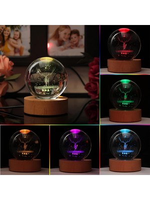PremiumPort 3D Geyik Temalı Kristal Cam Kar Küresi, USB Renk Değiştiren Masa Lambası