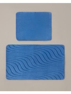 English Home Curveline Kaydırmaz Taban Banyo Paspası Seti 60X100 cm + 50X60 cm Mavi