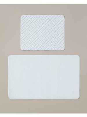English Home Gridline Kaydırmaz Taban Banyo Paspası Seti 60X100 cm + 50X60 cm Beyaz