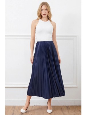 FullaModa Piliseli Beli Lastikli Etek