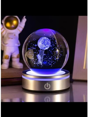 PremiumPort Kristal Cam Kar Küresi ve LED Işıklı Renkli Dönen Top Seti
