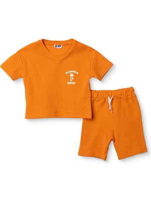 Hellobaby Erkek Bebek Tişört-Şort Palmiye Baskılı Bağcıklı Bisiklet Yaka Kısa Kol Reçme