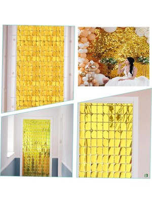 Senka Mey Ithalat® Ekstra Metalize Altın Renk Disko Dikdörtgen Kesim Kapı Perdesi Dekorasyon 1x2 Metre