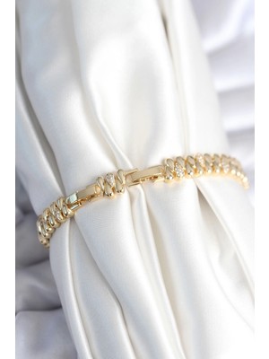Senka Mey Ithalat® Pirinç Gold Renk Damla Model Zirkon Taşlı Kadın Bileklik