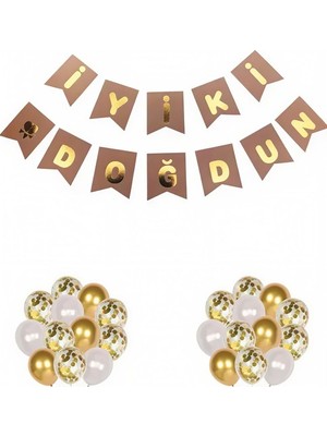 Deha Parti Kağıt Banner Iyi Ki Doğdun Beyaz Zemin Altın Varaklı