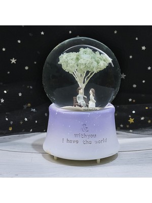 PremiumPort Sonbahar Temalı Büyük Boy Mavi Kar Küresi Işıklı ve Müzikli