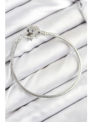 Senka Mey Ithalat® Pirinç Charm Zirkon Taşlı Yıldız Model Gümüş Renk Kadın Bileklik