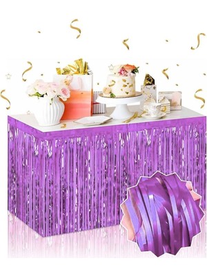 Senka Mey Ithalat® Kendinden Yapışkanlı Mor Metalize Püsküllü Masa Eteği – 75 x 275 cm Parti Süslemesi
