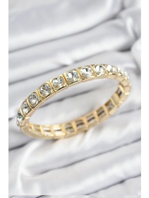 Senka Mey Ithalat® Pirinç Zirkon Taşlı Kare Model Gold Renk Lastikli Kadın Bileklik