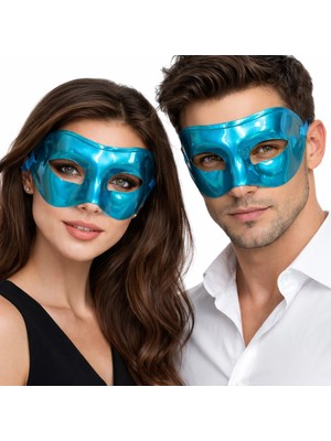 Senka Mey Ithalat® Metalize Parlak Parti Maskesi Turkuaz Mavi Renk 16X7 cm