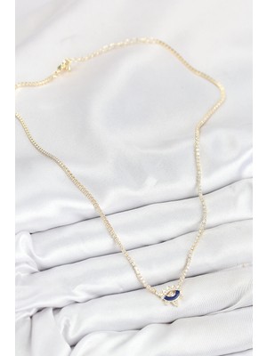 Senka Mey Ithalat® Pirinç Zirkon Taşlı Su Yolu Göz Model Gold Renk Kadın Kolye