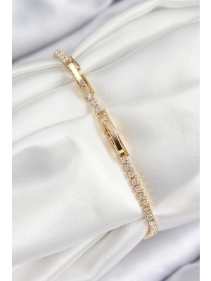 Senka Mey Ithalat® Pirinç Zirkon Taşlı Nazar Model Gold Renk Kadın Bileklik