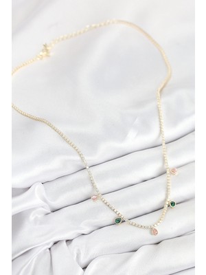 Senka Mey Ithalat® Pirinç Zirkon Taşlı Su Yolu Damla Model Gold Renk Kadın Kolye