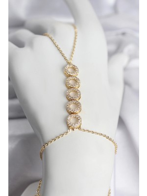 Senka Mey Ithalat® Pirinç Gold Renk Zirkon Taşlı Sıralı Halka Model Kadın Şahmeran